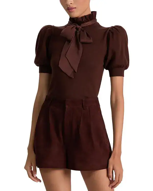 Puff Sleeve Ruffle Neck Sweater