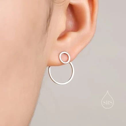 Double Circle Ear Jacket in Sterling Silver, Two Way Earrings, Detachable Circle, Front and Back Earrings, Silver Gold or Rose Gold