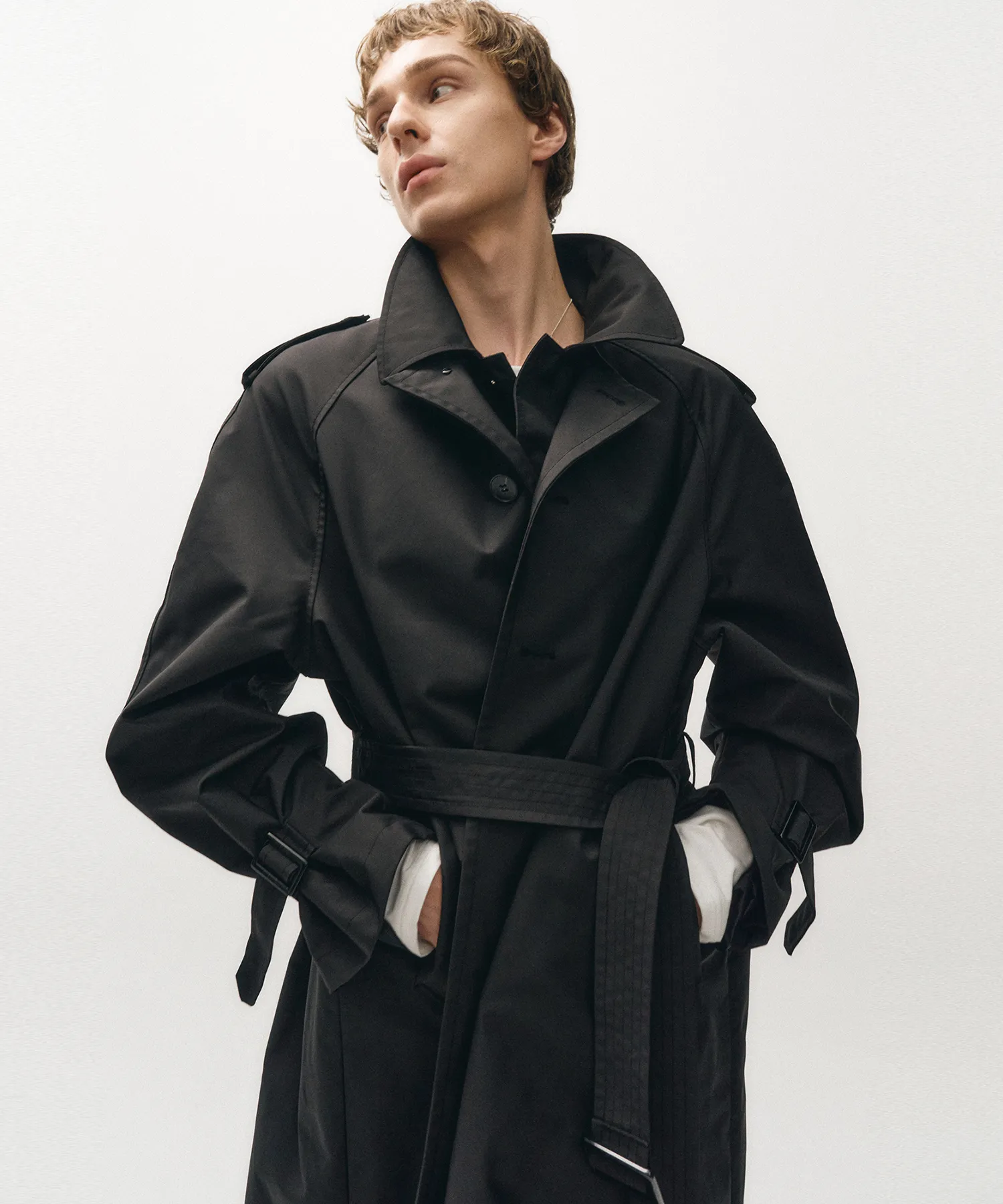 Synthetic Layered Trench Coat (Black)