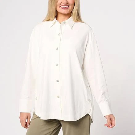 MarlaWynne WynneLayers Cotton Curved Hem Button-Down Shirt