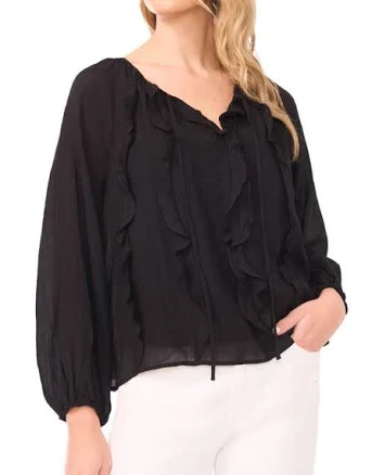 halogen Women's Tie Neck Ruffle Long Sleeve Top