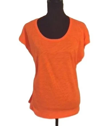 Michael Kors 100% Cotton Poppy Boat Neck Hi-lo Hem Cap Sleeve Tee Top