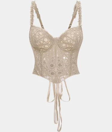 Lace Trim Bustier Corset Tie-Back Cami Top
