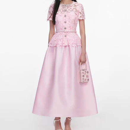 Self Portrait Lace Taffeta Midi Dress