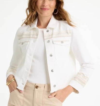 Chico's Women's Cropped Embroidered Denim Trucker Jacket