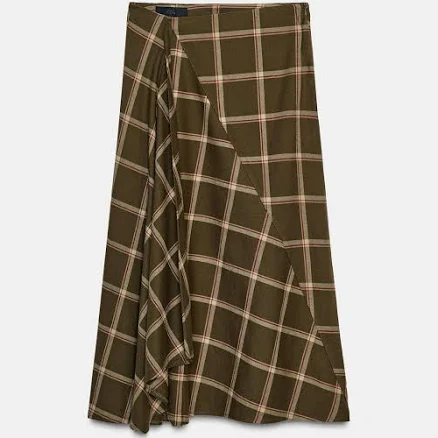 Zara Women's Plaid Ruffled Midi Skirt
