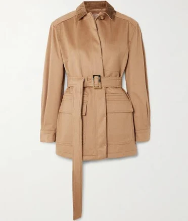 Max Mara Leva Belted Corduroy-trimmed Camel Hair Jacket - Women - Camel Coats and Jackets - XS