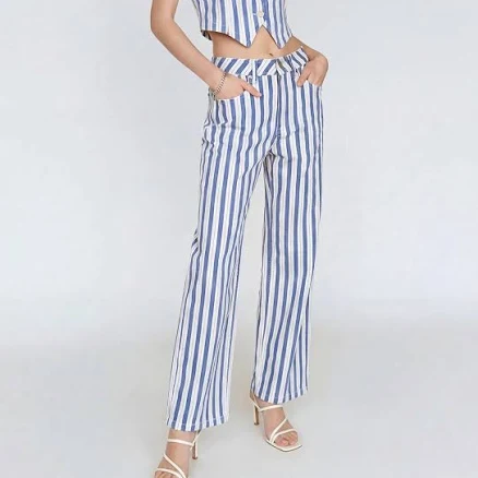 High Wasited Striped Straight Leg Pants