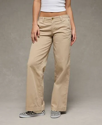 American Eagle Low-Rise Wide-Leg Khaki Pants for Women