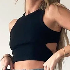 Solid Back Cutout Crop Tank Top