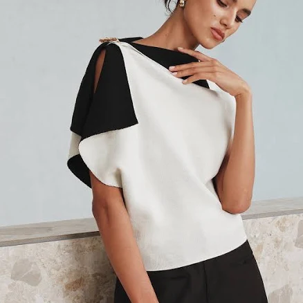 Asymmetric Color-Block Knit Top