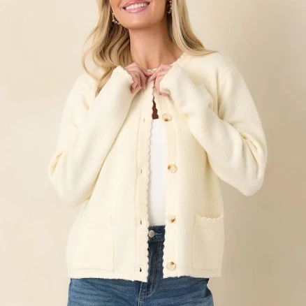 Red Dress Women's Take Another Chance Scallop Hem Button Front Cardigan Shirt