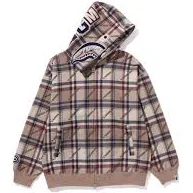 A Bathing Ape Logo Check Pattern Shark Full Zip Hoodie