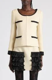 Bow Detail Virgin Wool Blend Tweed Jacket