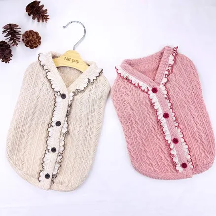 NKpup Ruffle Dog Cardigan Button Knit Pet Sweater