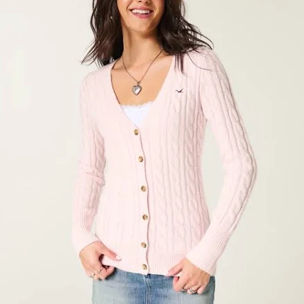 Hollister Women's Cable Knit Icon V-Neck Cardigan