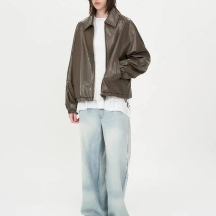 INSILENCE Women's Minimal Four Oversized Leather Jumper