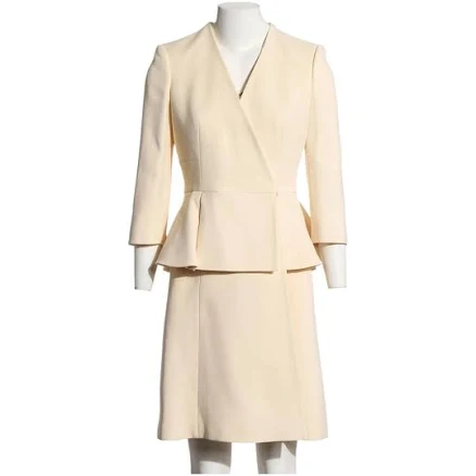 Alexander McQueen Ecru Wool Silk Blend Peplum Coat Size 38 IT