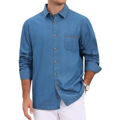 Men's Casual Chest Pocket Long Sleeve Denim Shirt