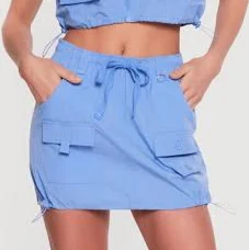 Womens Toggle Drawstring Hem Cargo Pocket Mini Skirt, Baby Blue, Size M - Rainbow Shops