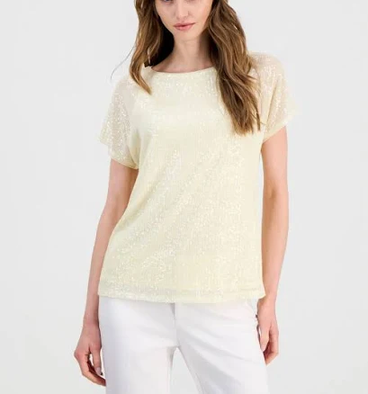 Anne Klein Women's Bateau Neck Dolman Sequin T-Shirt