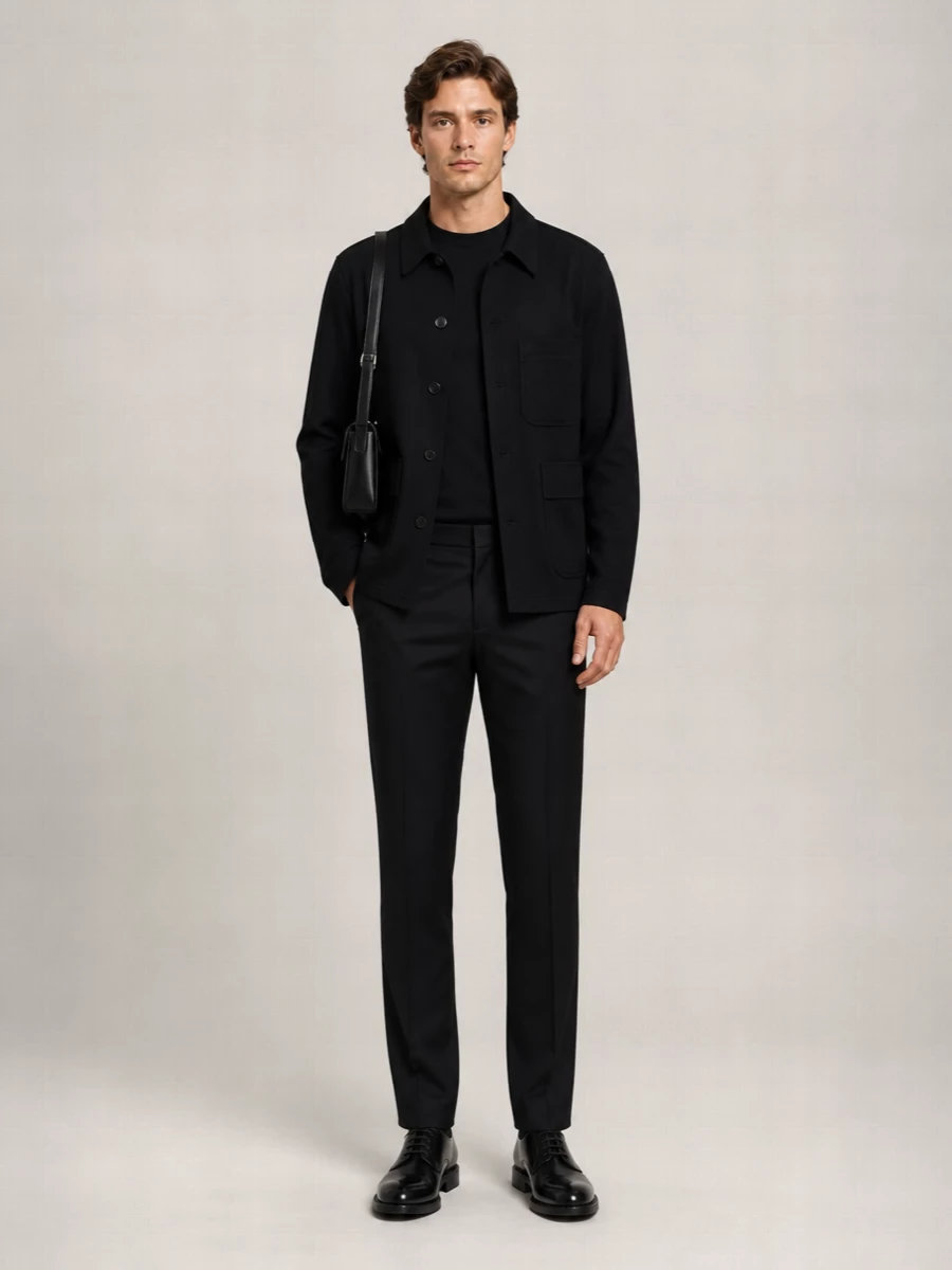 Black Wool Shirt Jacket