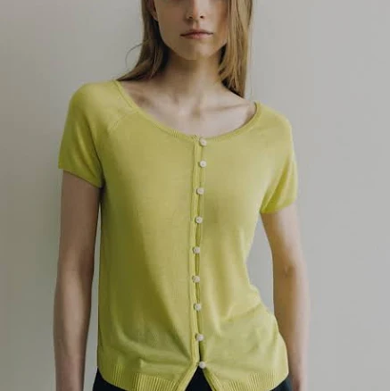 LOEUVRE Rayon Silky Short-Sleeve Cardigan SK6MD744_2color