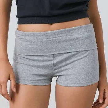 Out From Under Bec Foldover Shorts in Grey Cotton, Women's L at Urban Outfitters