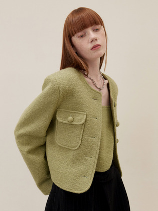 Green Tweed Wool Cropped Blazer