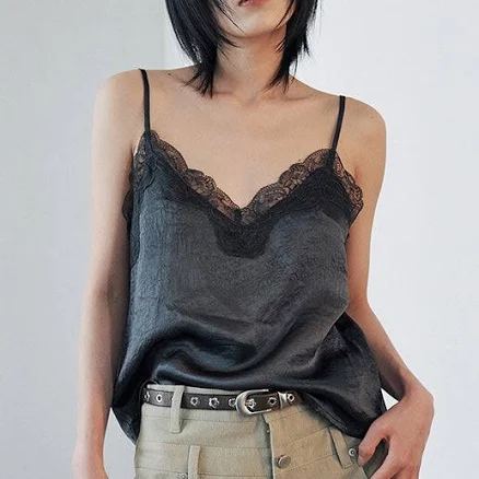 [ORDES] SATIN LACE CAMISOLE - DARK GREY