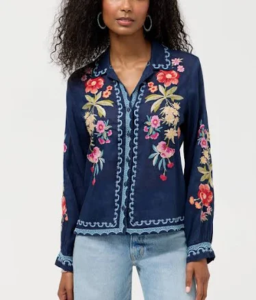 Johnny Was Women's Open Neck Floral Shirt