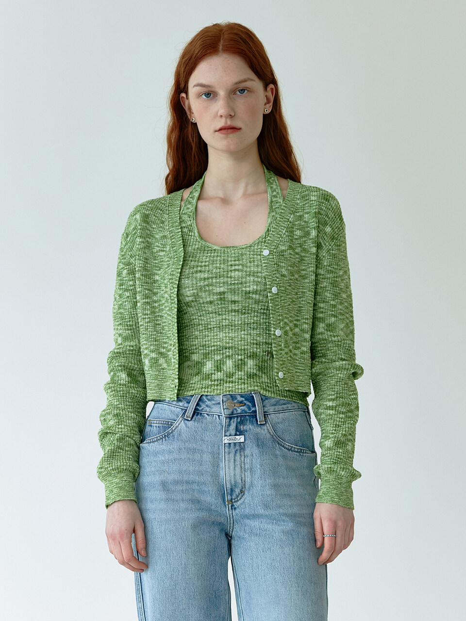V-neck MG Logo Ribbed Cardigan_Green