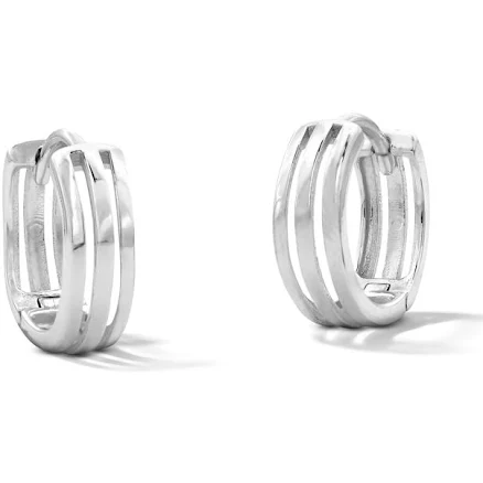 Sterling Silver Triple Row Huggie Hoops