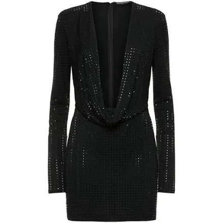 David Koma Crystal Cowl Neck Long Sleeve Mini Dress