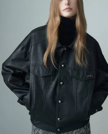 RE RHEE Faux Leather Bomber Jacket