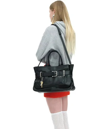 Osoi Tote Brocle Bag Stone Black 100% Authentic Cow Leather Designer