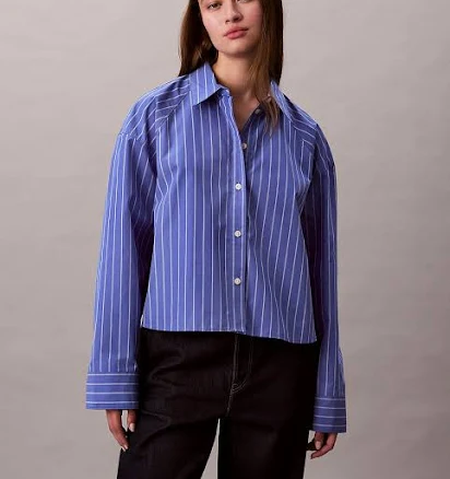 Calvin Klein Women's Cropped Stripe Boxy Cotton Shirt