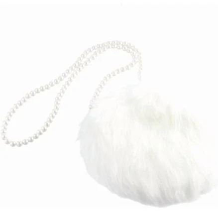 Faux Fur Round Crossbody Bag Women Pearl Chain Fluffy Plush Shoulder Handbag White 22x22cm, Women's, Size: 22222