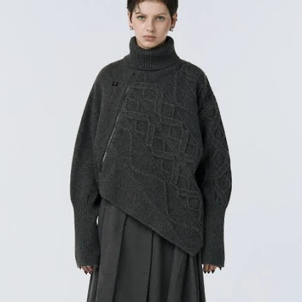 TREEMINGBIRD Argyle Cable Zip-up Pullover