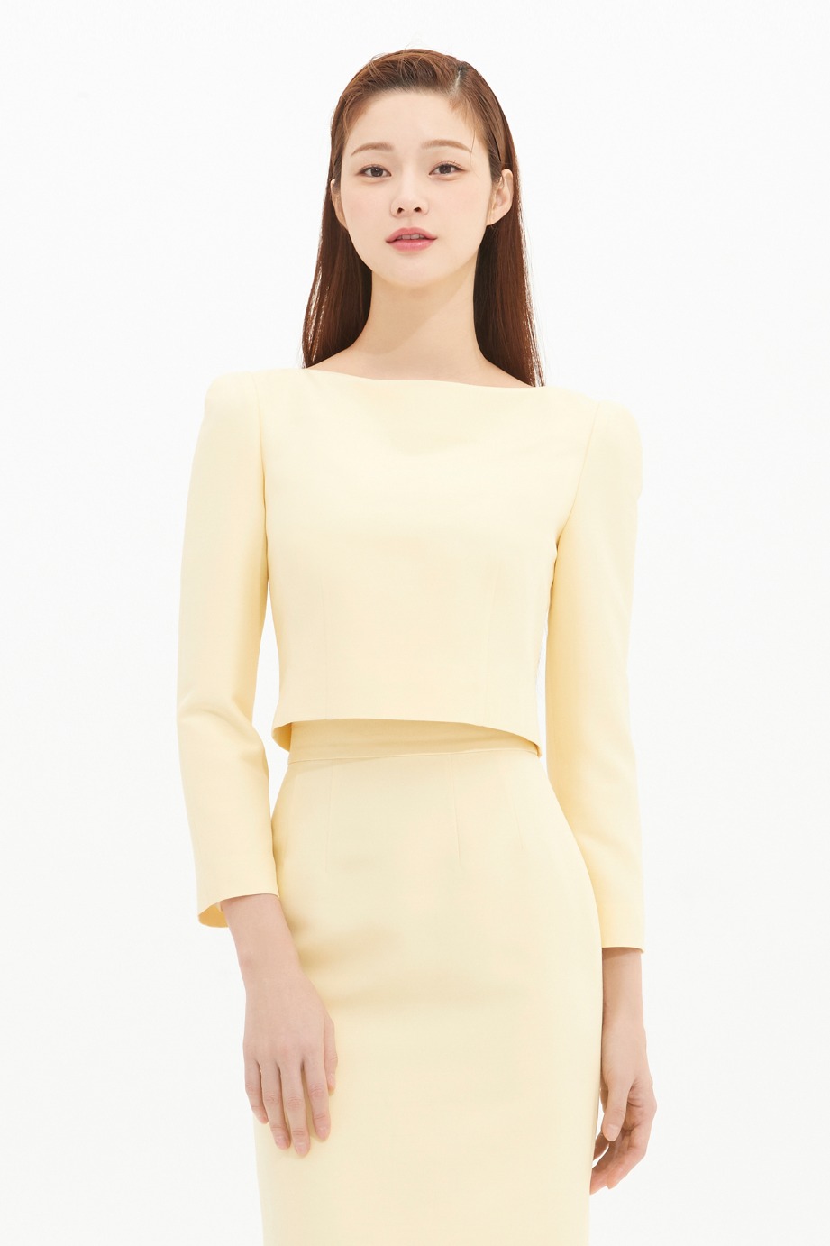 WOOL SILK BOAT NECKLINE CROP TOP