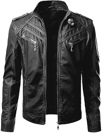 Men's Vintage Sheepskin Leather Biker Jacket