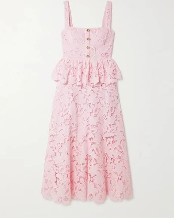 Self-Portrait Guipure Lace Peplum Midi Dress - Women - Pink Dresses - XXL