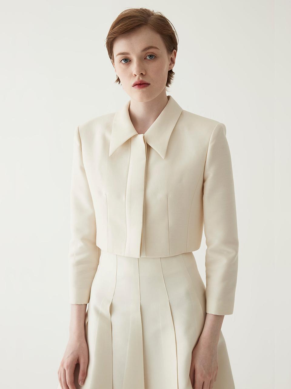 Cropped Silk Wool Tailored Jacket
