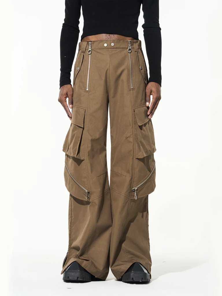 BLIND NO PLAN Multi Zipper Patchwork Work Cargo Pants