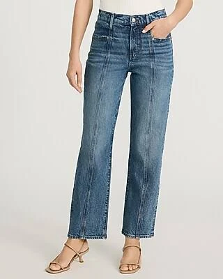 Express Women's High Waisted Straight Ankle Jeans with Seam Detail