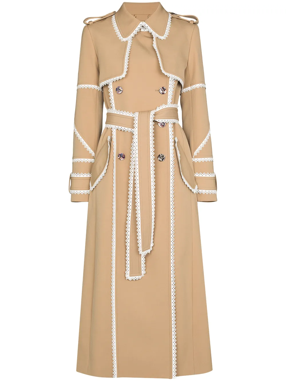 Scallop-trim Belted Trench Coat