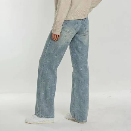 Cherry Embroidered Wide-Leg Jeans