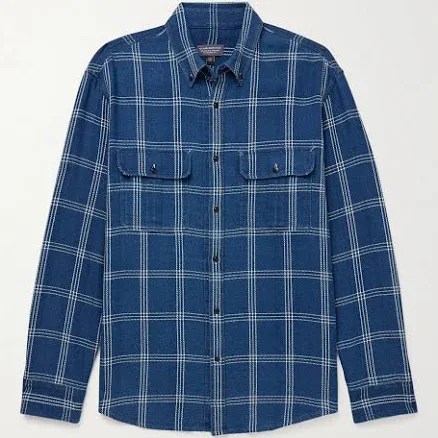 CLUB MONACO Button-Down Collar Checked Indigo-Dyed Cotton Shirt Jacket - Men - Blue Coats and Jackets - XS