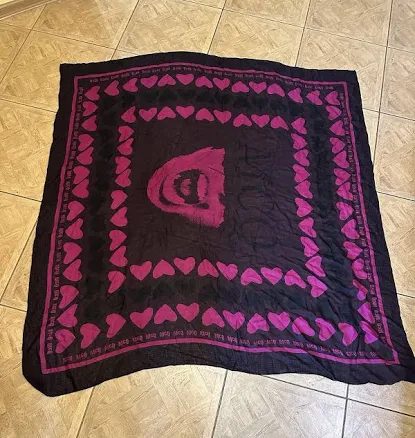 Extra Large Alexander Mcqueen Blend Skull Heart & Petal Pink Red Scarf