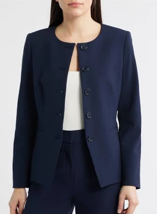 Tahari ASL Women's Collarless Button-Front Blazer Jacket